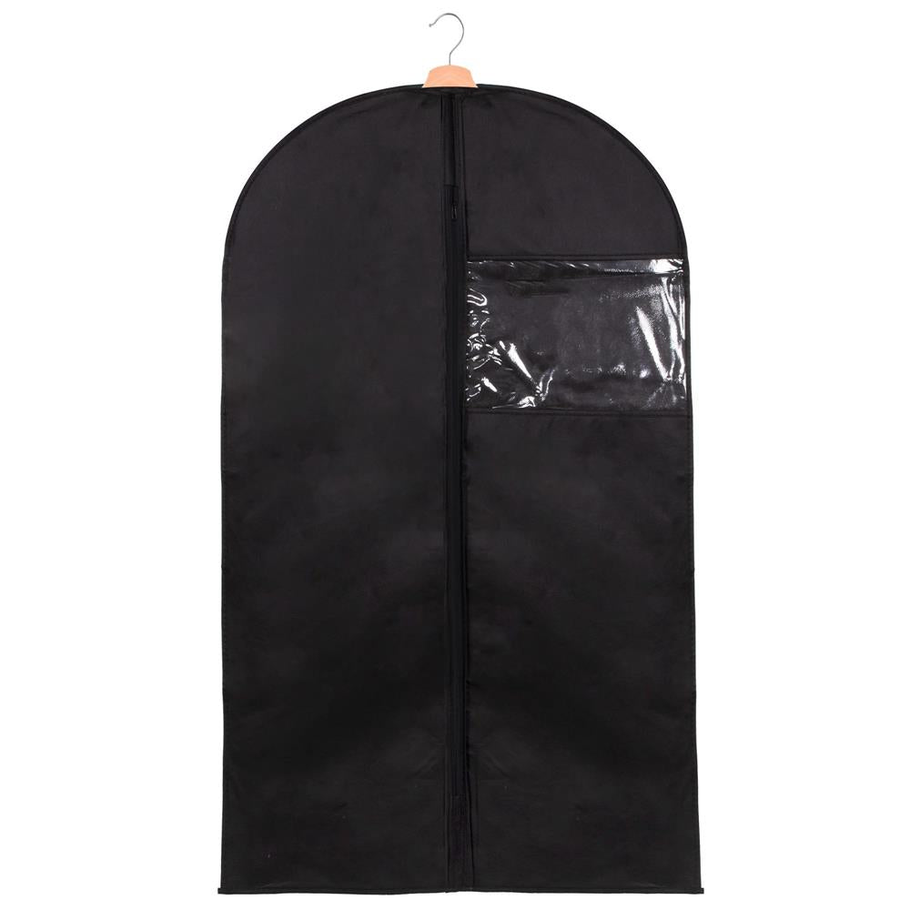 Set 5 huse transport haine, pe umeras, impermeabila cu fereastra, negru, 60x150 cm