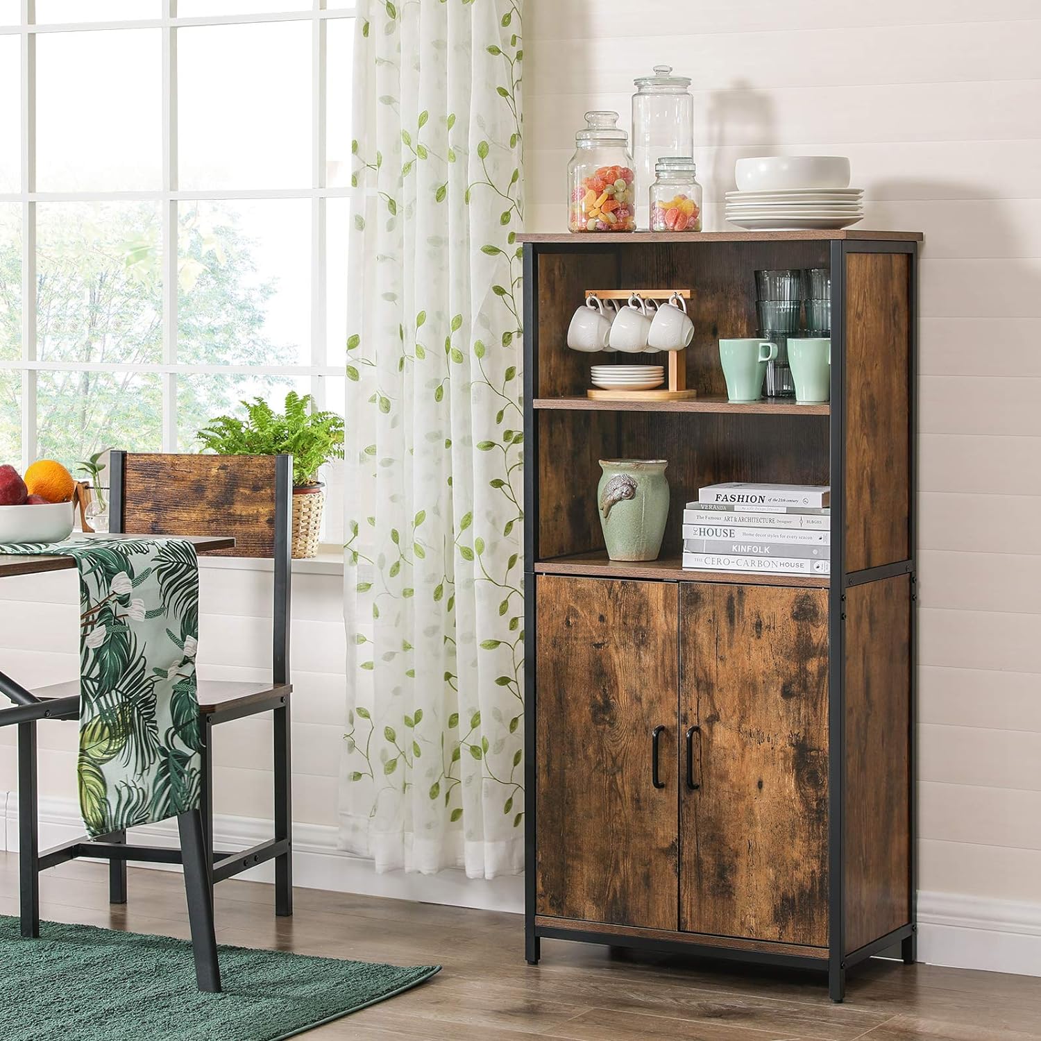 VASAGLE Comoda cu rafturi tip bufet, utilizare multifunctionala, stil industrial, 35x60x125cm, maro rustic - 4