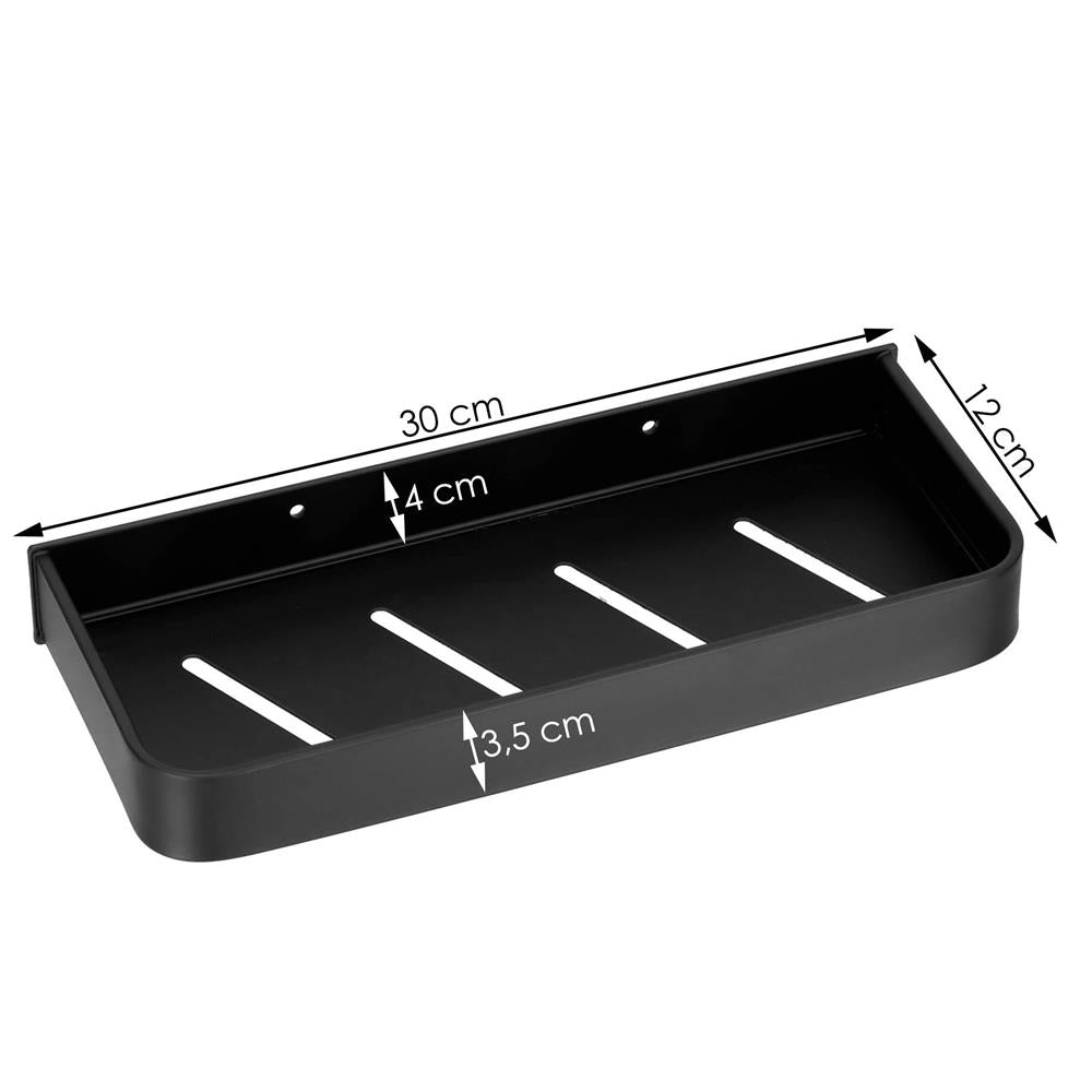 Raft de baie cu 2 sisteme instalare pe perete, aluminiu, 30x12x4cm, negru