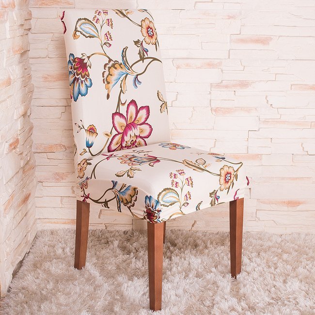 Husa universala pentru scaun, marime universala, poliester si spandex, 45 x 60 cm, bej floral