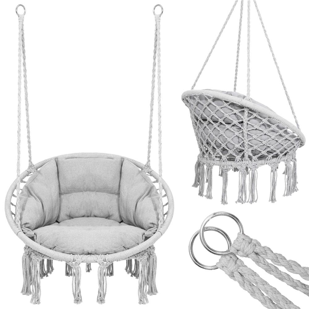 Scaun rotund tip leagan suspendat cu perna Confort Plus casa sau gradina, gri