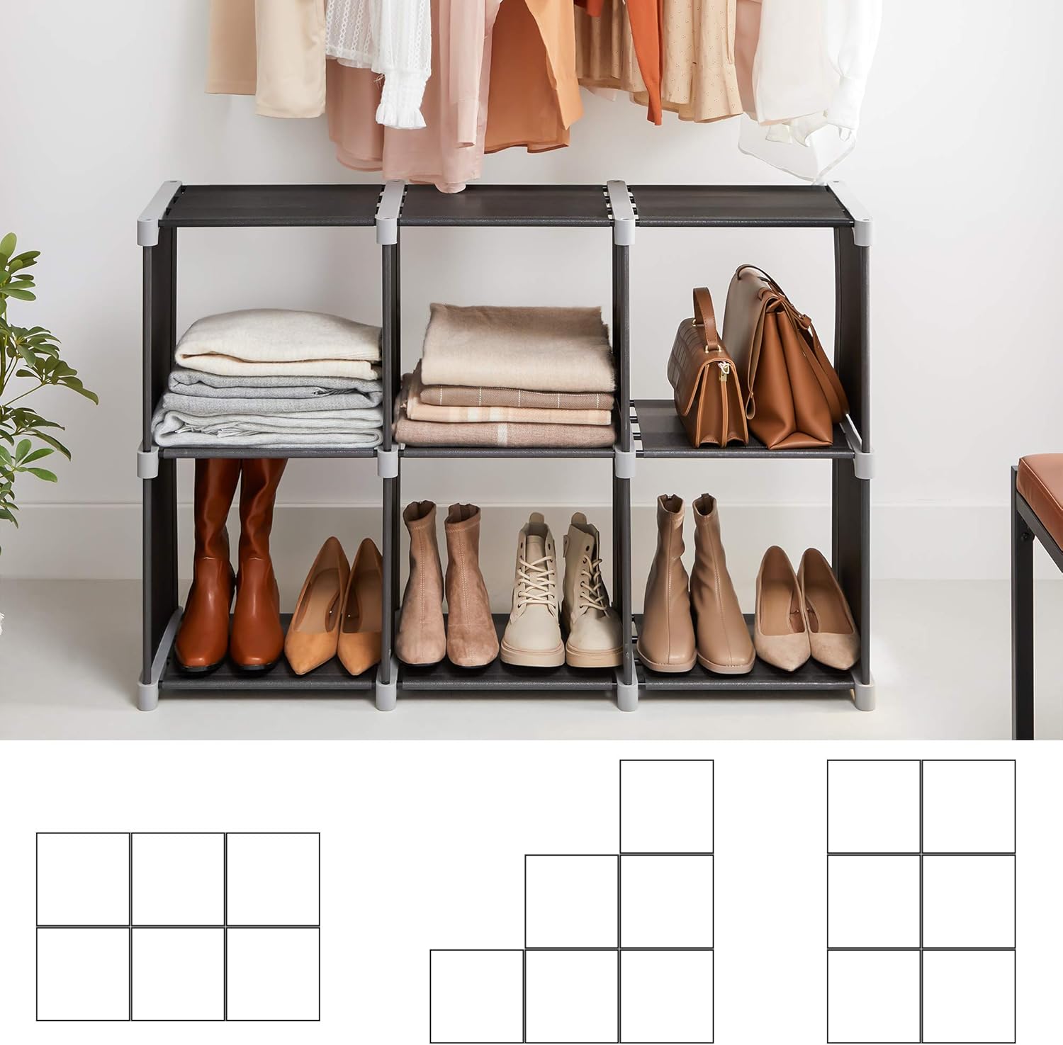 SONGMICS Organizator modular textil, multifunctional, pentru depozitare, negru - 6