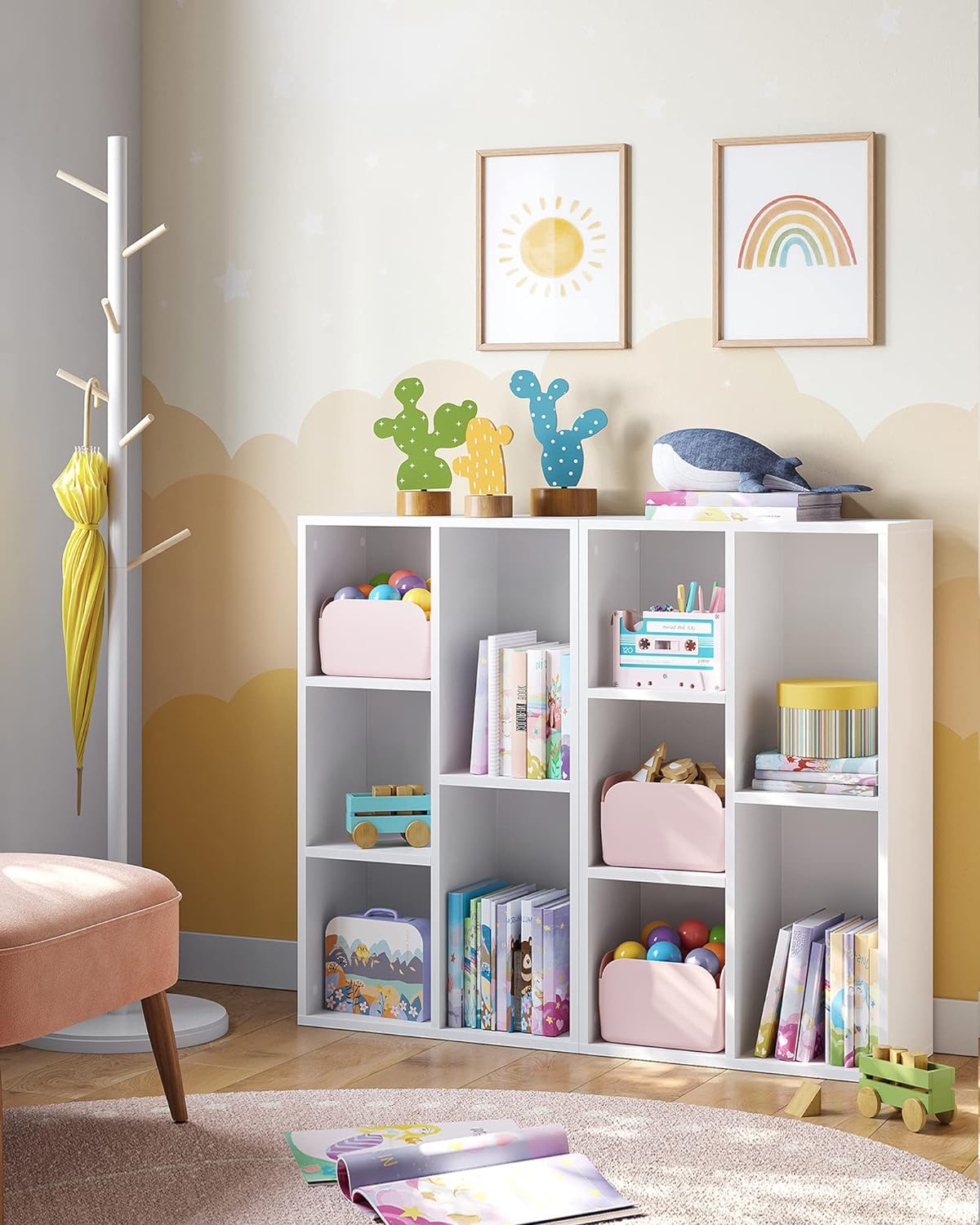 VASAGLE Biblioteca, raft cu 5 unitati de depozitare, pentru living, din lemn, 50x24x80cm, alb