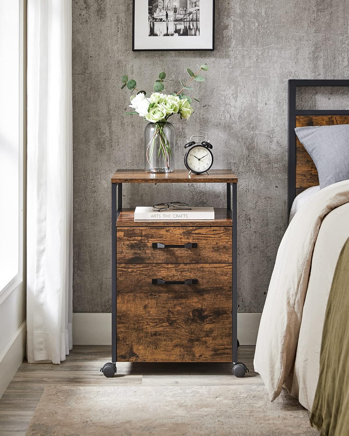 VASAGLE Dulap mobil tip rollbox pentru birouri, cu 2 sertare, stil industrial, 44x42x67cm, maro rustic