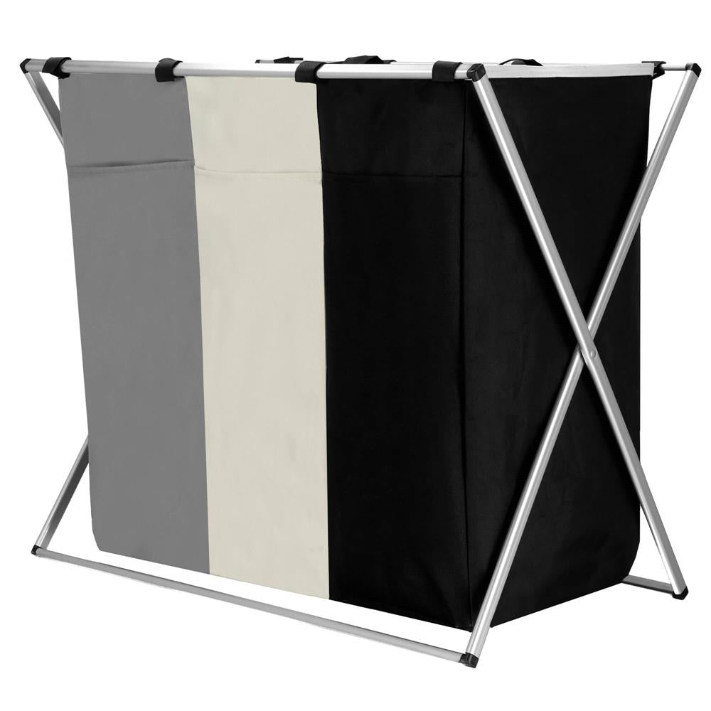 Cos de rufe cu 3 compartimente, cadru aluminiu, 60x40x68cm, 146 litri