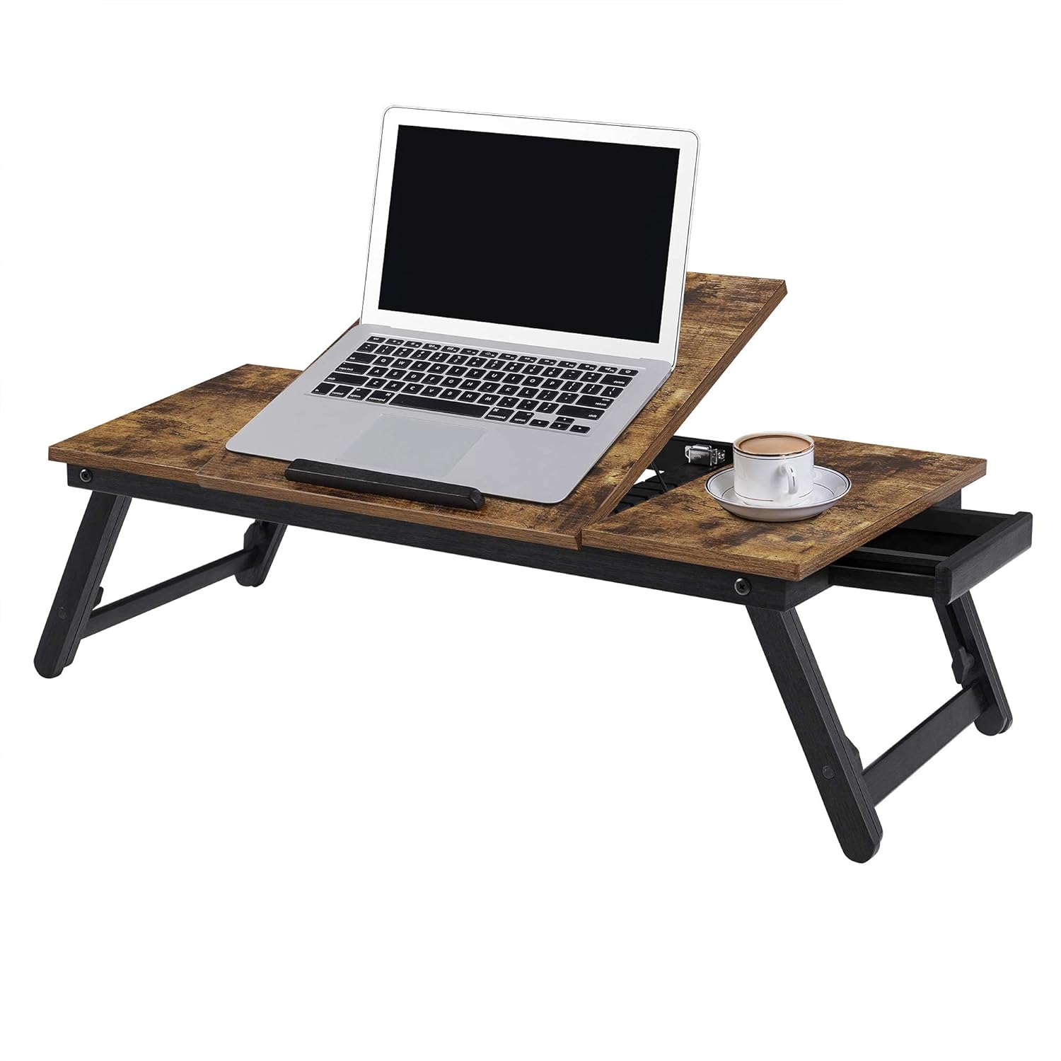 SONGMICS Masa de pat pentru laptop, plabila si reglabila, 71x35x23 cm, maro