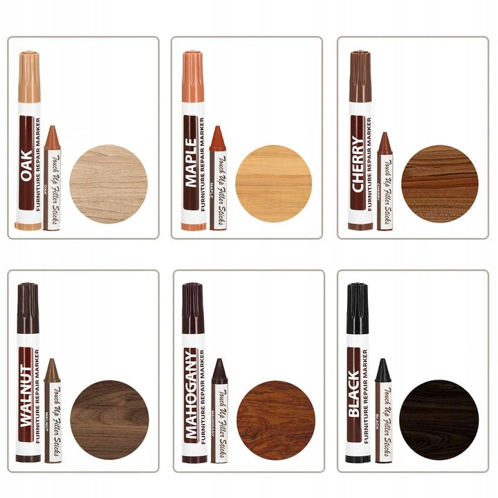 Set 12 markere si creioane de ceara pentru reparatii mobila, multicolor