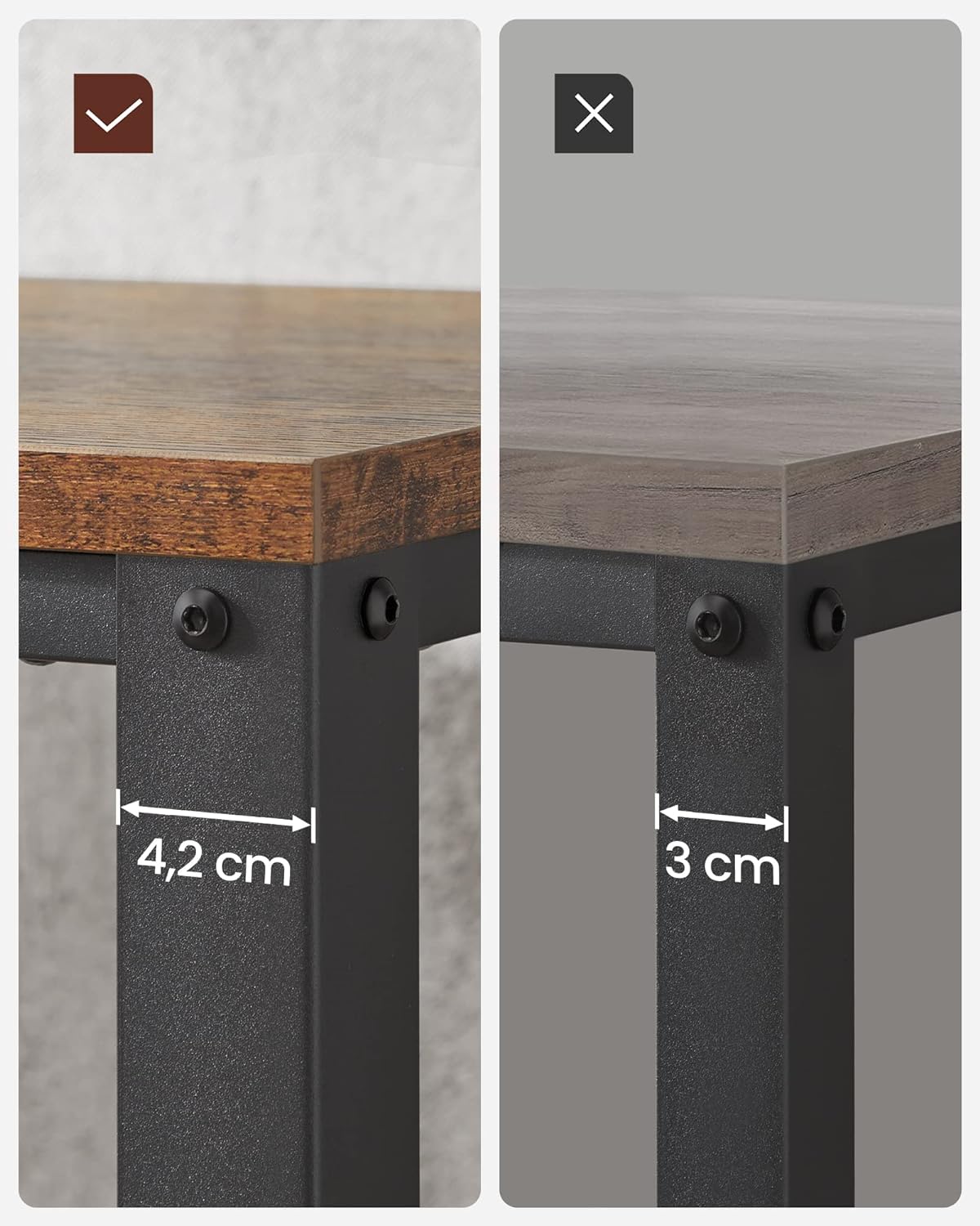 VASAGLE Masa de intrare, cadru metalic cu blat din lemn, industrial, 102x35x80cm, maro rustic si negru