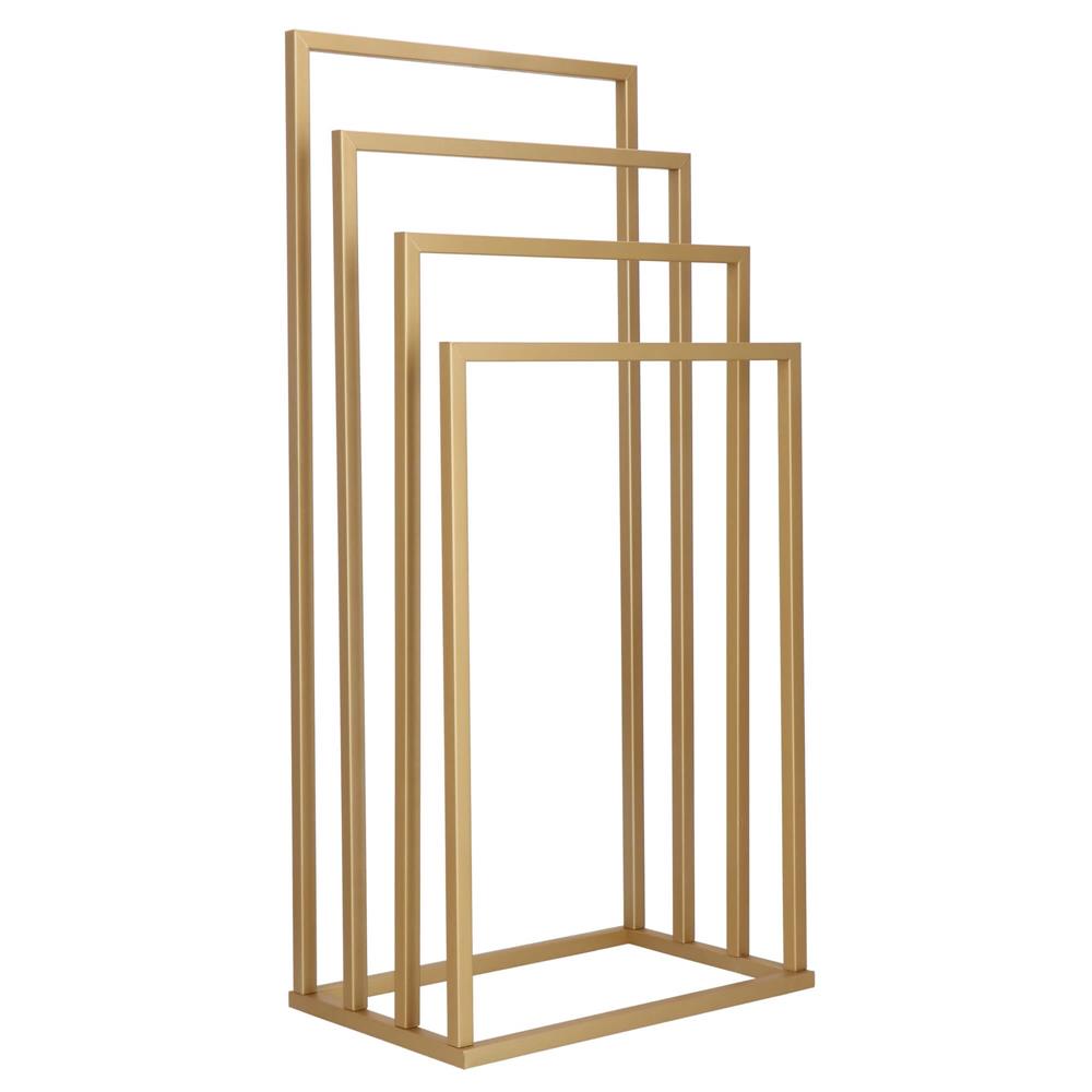 Suport metalic de baie pentru prosoape, cu 4 standuri, 96 cm, auriu mat