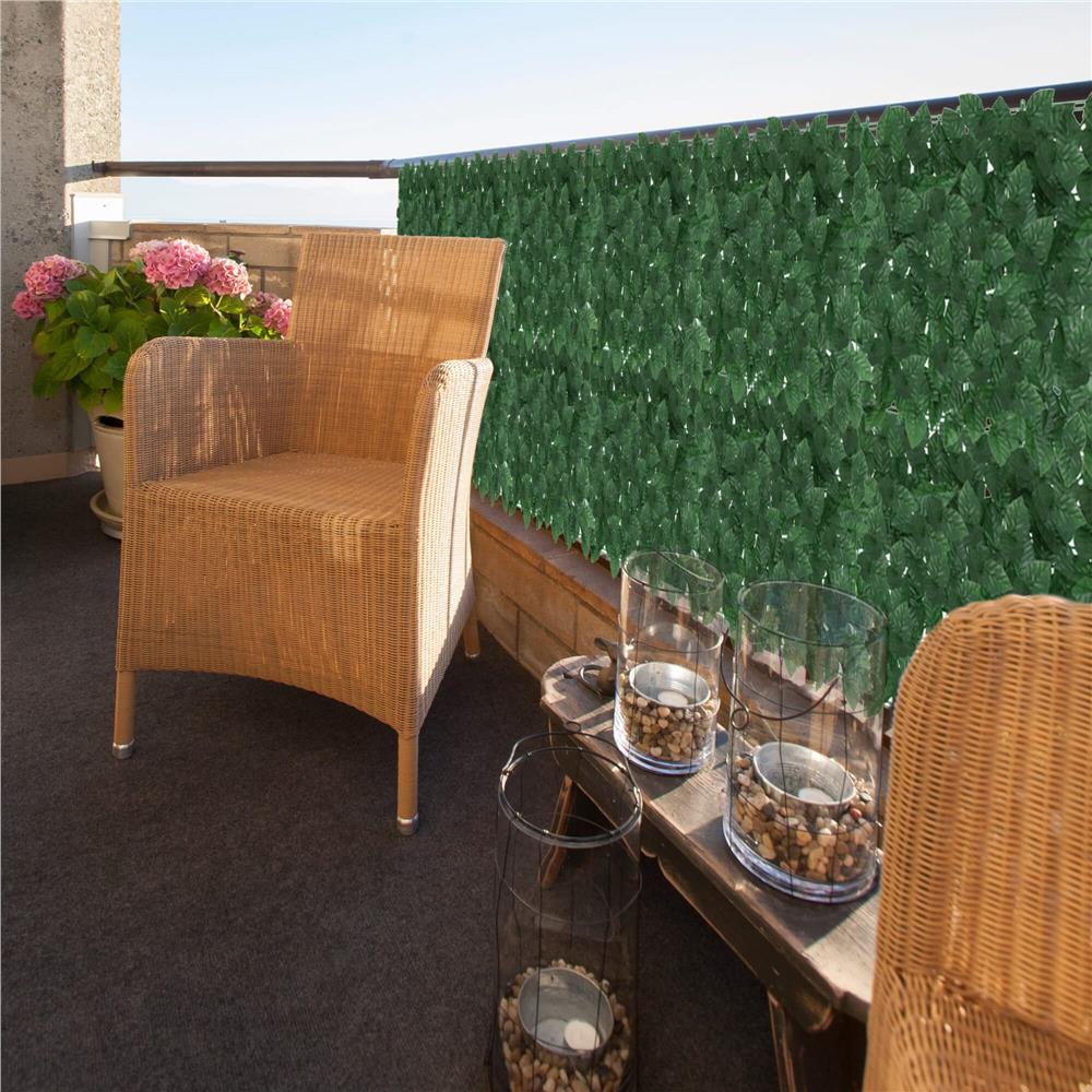 Panou paravan cu frunze artificiale pentru gard sau balcon, 100x300cm, verde inchis
