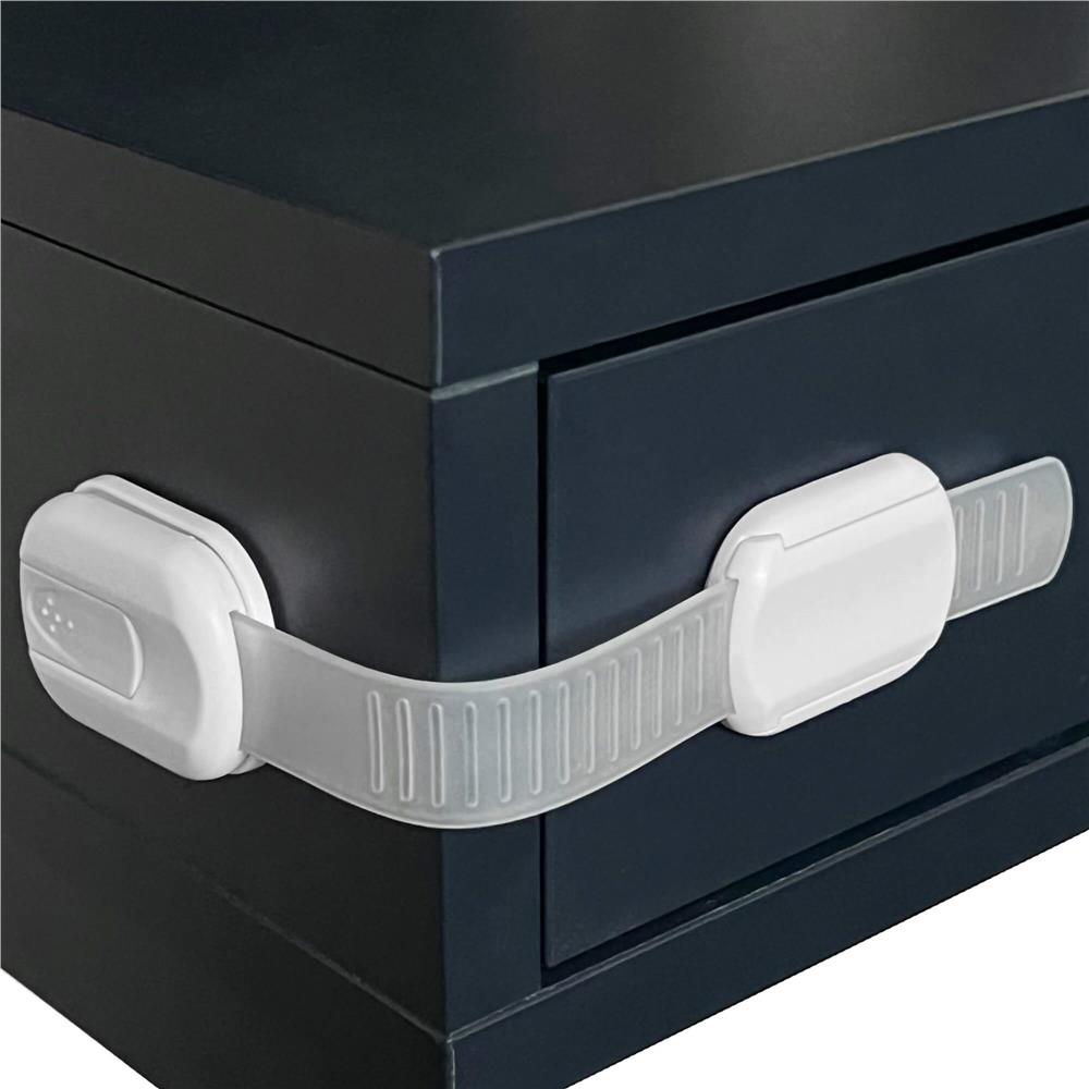 Set 8 sigurante blocator sertare si usi, plastic si silicon, ajustabile, 19 cm, alb