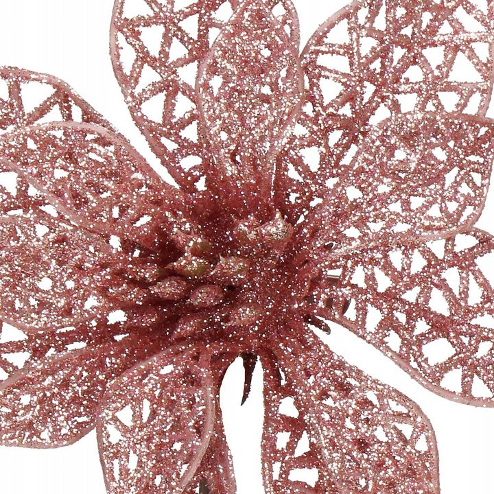 Set 10 ornamente pentru bradul de Craciun, stea Poinsettia, 10cm, roz