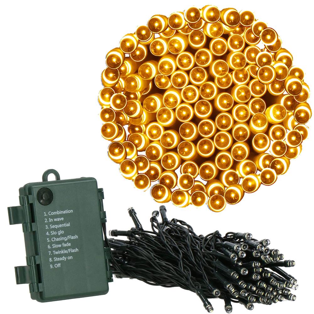 Instalatie lumini de exterior pentru gradina, 5 metri, 50 LED-uri, cu baterii, galben