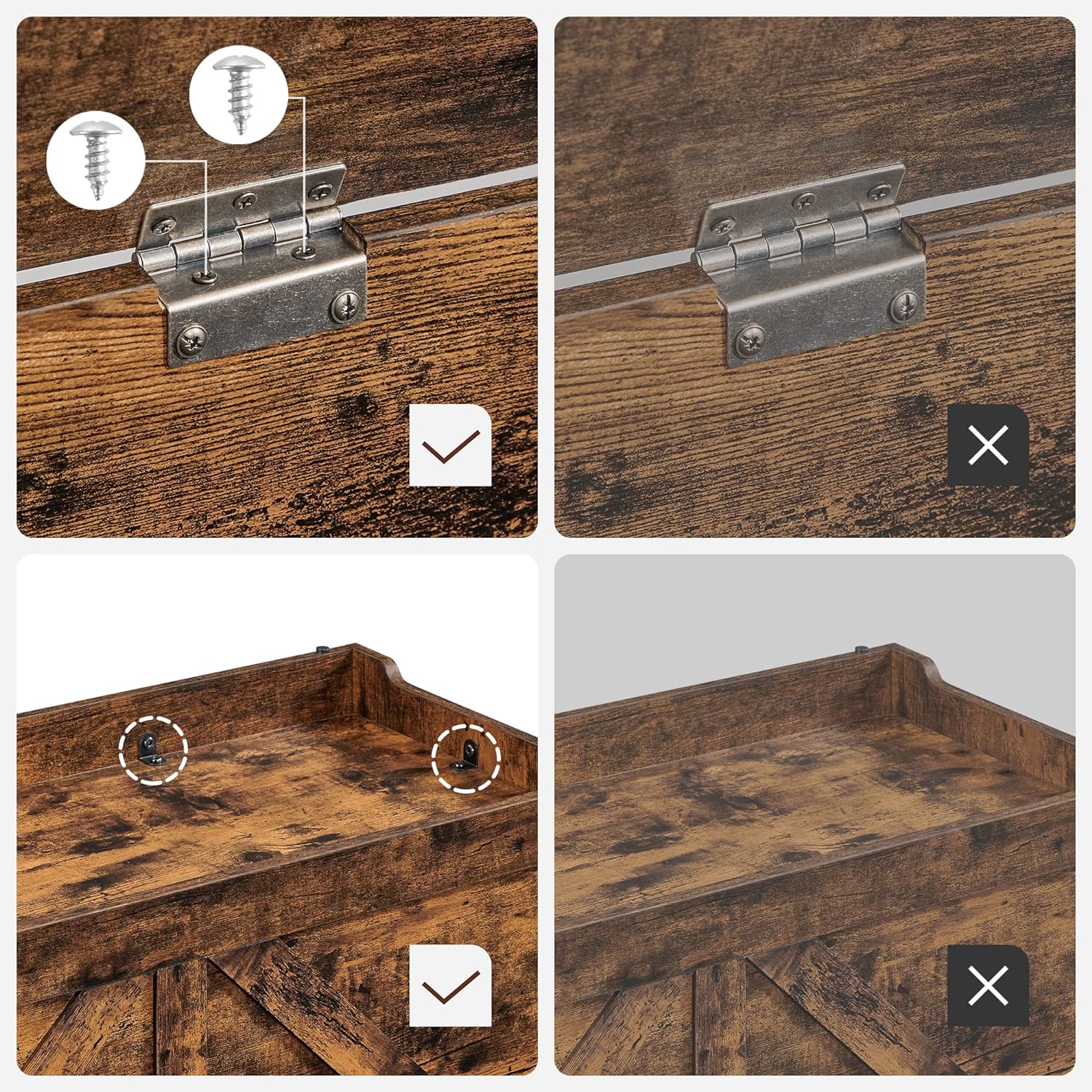 VASAGLE Banca de depozitare tip cufar, cu 2 balamale de siguranta, stil hambar, 40x100x46cm, maro rustic