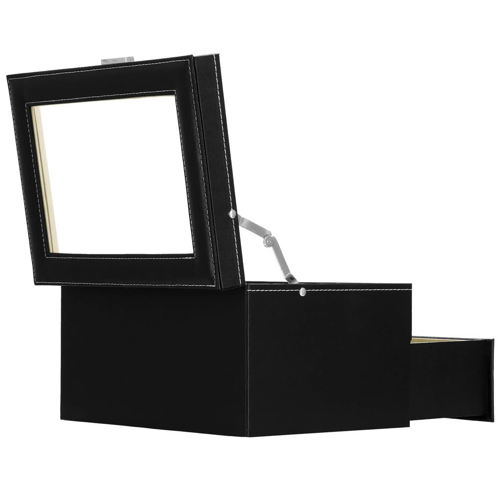 Cutie depozitare si organizare ceasuri, MDF, piele ecologica, 28x20x16,5cm, negru interior crem