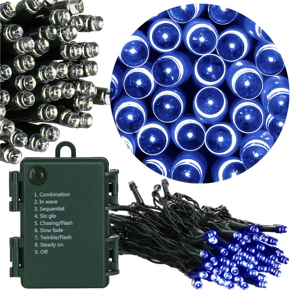 Instalatie lumini de exterior pentru gradina, 10 metri, 100 LED-uri, cu baterii, albastru