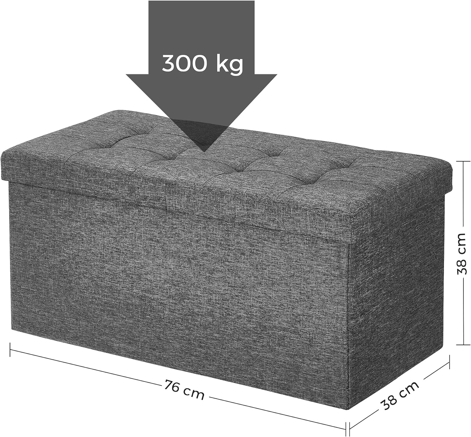 SONGMICS Taburet pliabil cu sezut moale, spatiu de depozitare 80litri, maxim 300kg, 76x38x38cm, gri