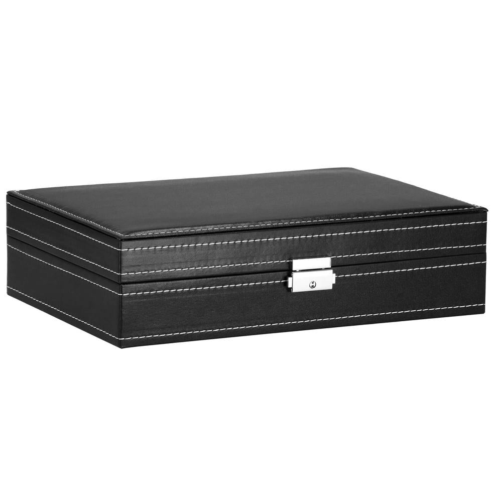 Cutie depozitare si organizare ceasuri si alte accesorii, MDF, piele ecologica, 30x20x8cm, negru