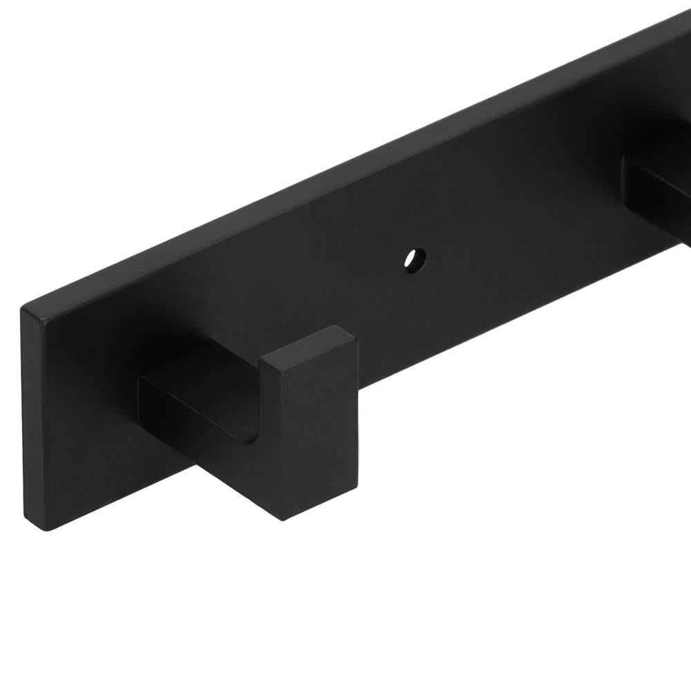 Cuier de baie pentru prosoape cu 2 sisteme instalare, aluminiu, 3 agatatori, 25x4cm, negru