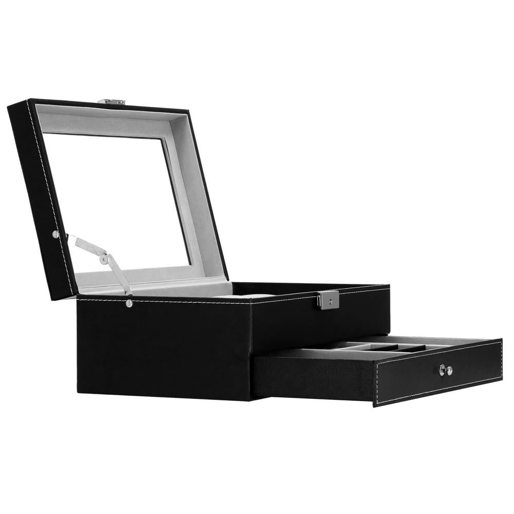 Cutie depozitare si organizare ceasuri si alte accesorii, MDF, piele ecologica, 30x20x13cm, negru