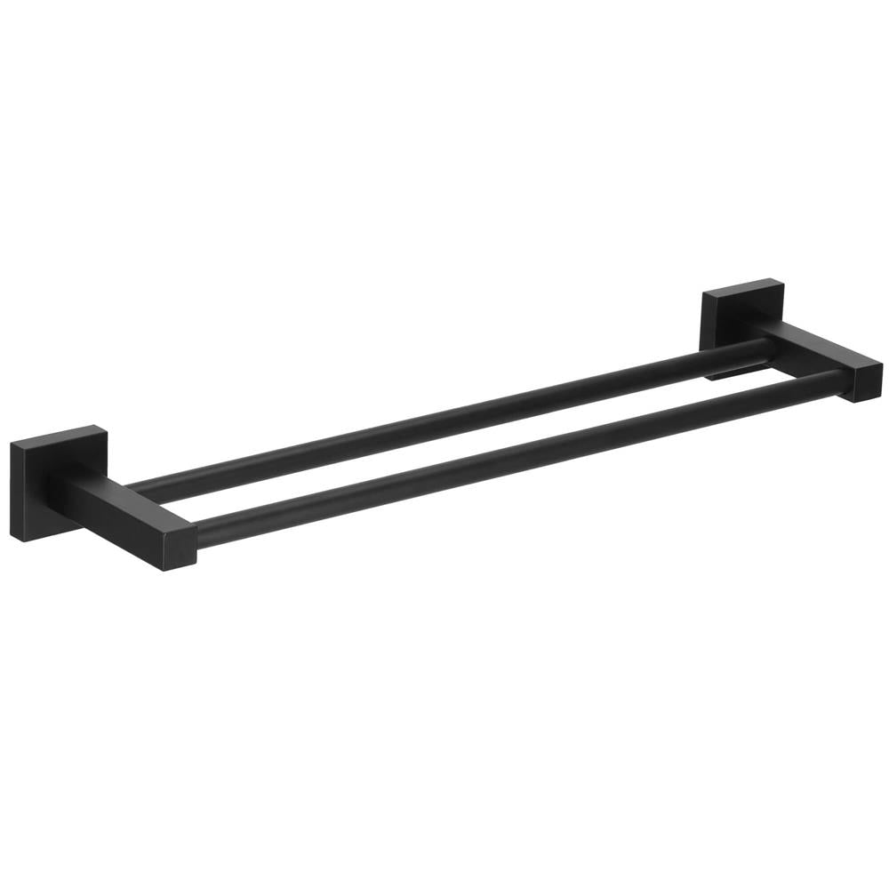 Suport prosoape pentru baie cu 2 sisteme de instalare, 2 brate, din aluminiu, 50x11cm, negru