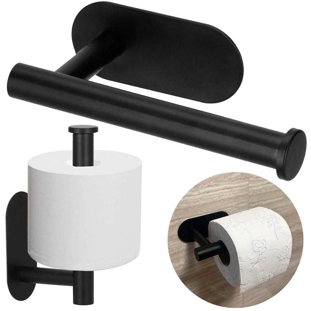 Suport hartie igienica din otel, prindere fara gaurire, 16cm, negru