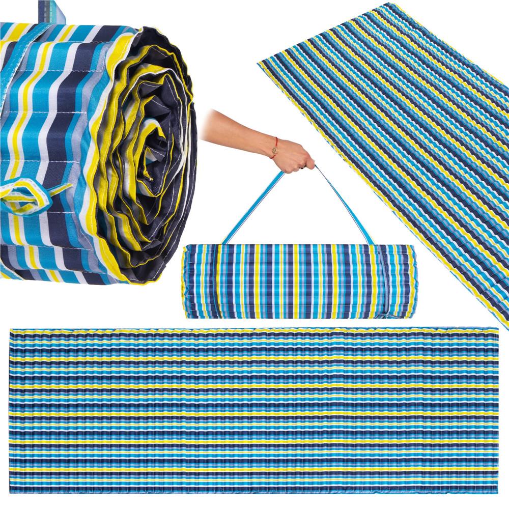 Saltea pentru plaja pliabila, din spuma, ultra-usoara, cu maner de transport, 60x180cm, albastru galben