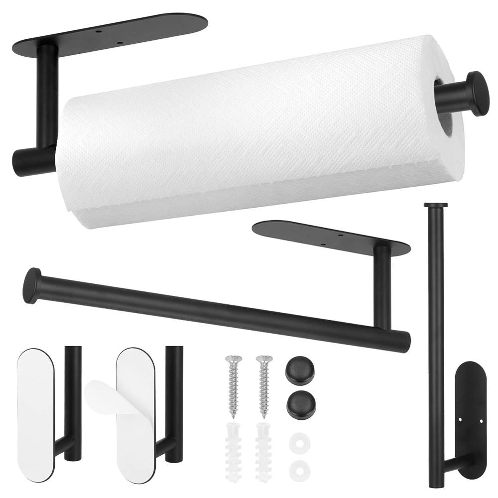 Suport hartie igienica din otel, prindere fara gaurire, 33.5cm, negru