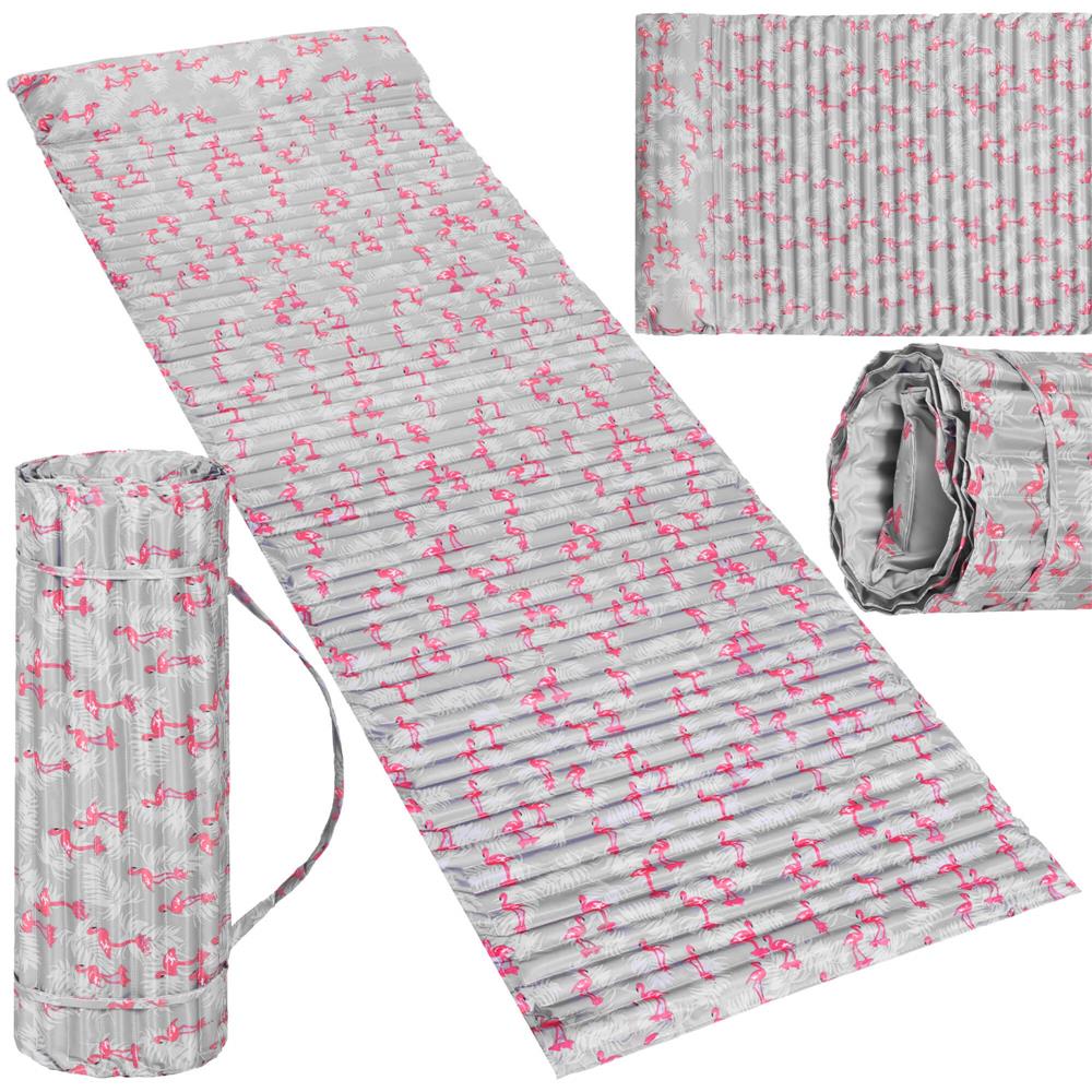Saltea pentru plaja pliabila, din spuma, ultra-usoara, cu perna si maner de transport, 60x180cm, gri flamingo roz
