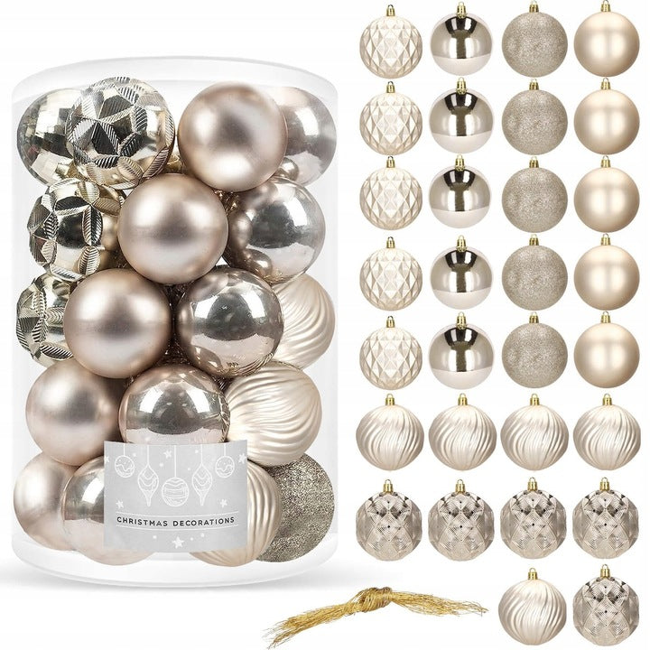 Set globuri de Craciun, 30 bucati, 6 modele, 8cm, auriu