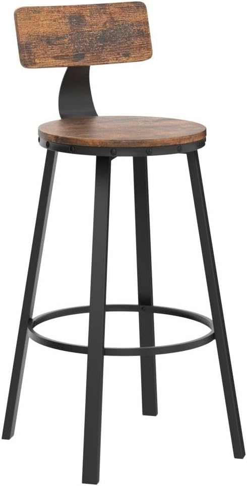 VASAGLE Set de 2 scaune de bar inalte cu spatar, cadru din otel, industrial, 54x99cm, maro rustic - 6