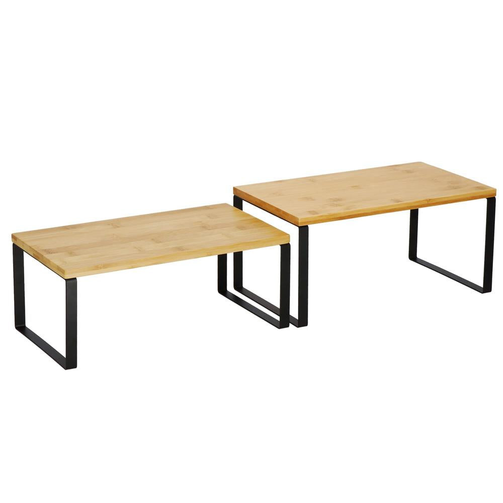 Set 2 rafturi de bucatarie suprapozabile, pentru ustensile sau condimente, 20x34x16cm, natur si negru