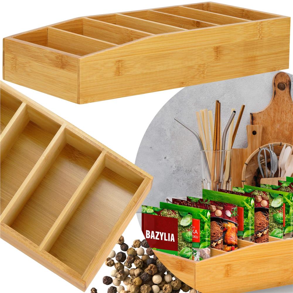 Organizator de bucatarie pentru plicuri de condimente, din bambus, 35x15x7cm, natur