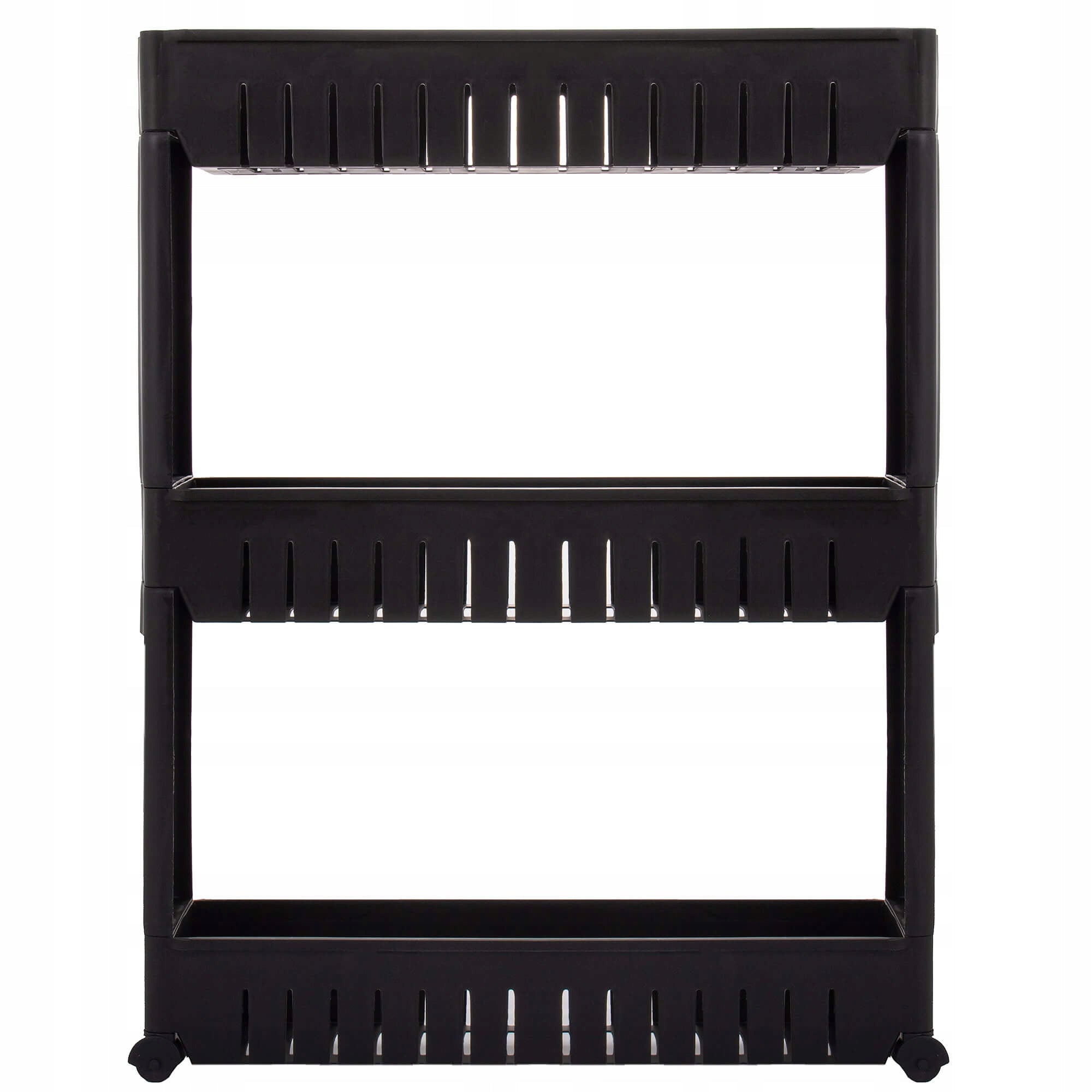 Sistem rafturi de depozitare Sersimo HA116 cu roti pentru bucatarie sau baie cu 3 polite, negru