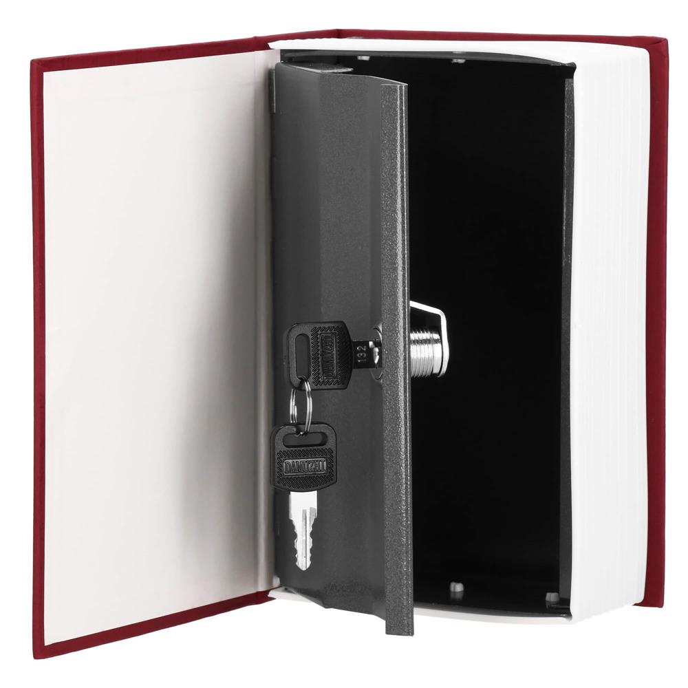 Caseta de valori, cutie metalica cu cheie, portabila, tip carte, Dictionar, burgundy, 26.5x20x6.5 cm
