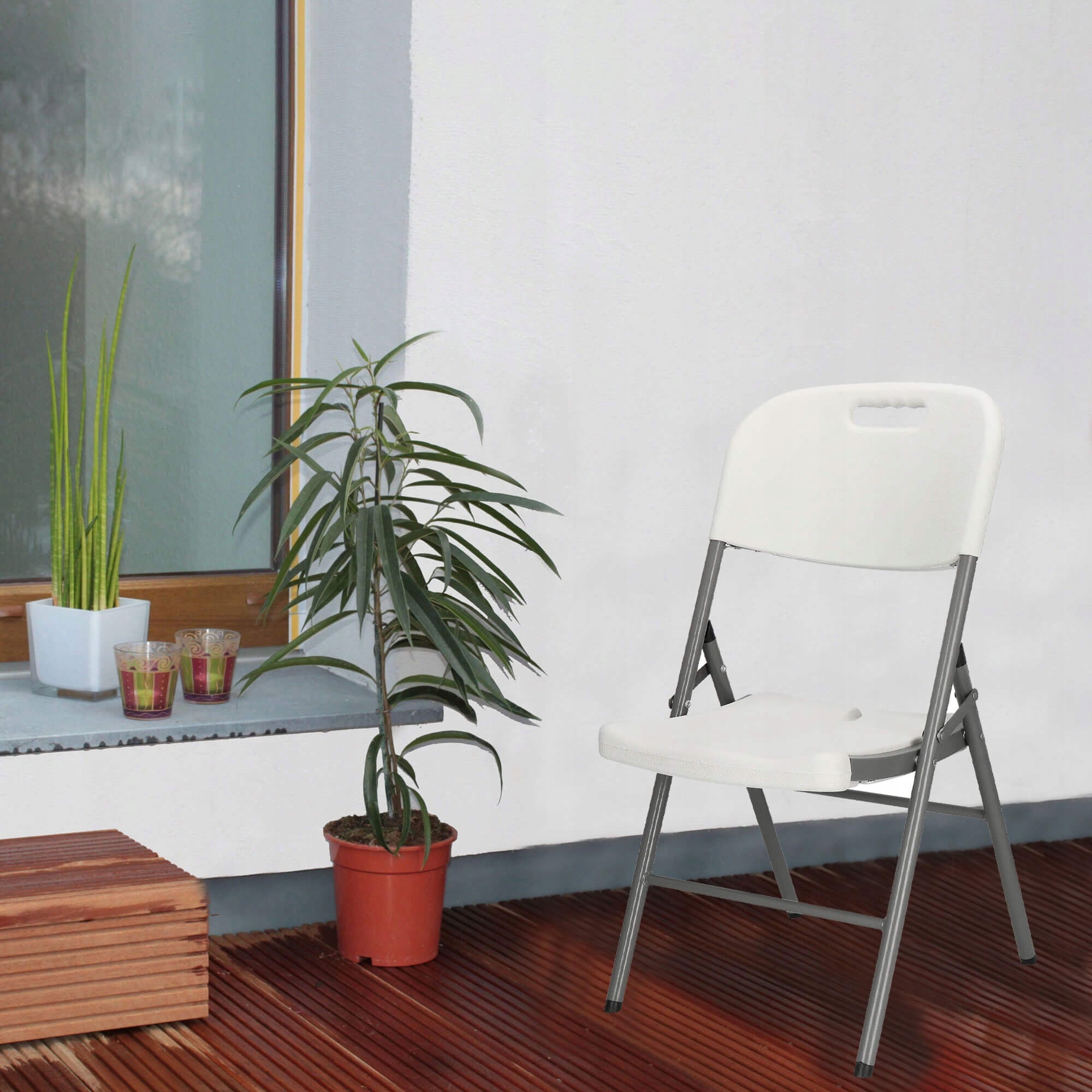 Scaun pliant din plastic pentru catering sau terasa, sarcina 150kg, alb