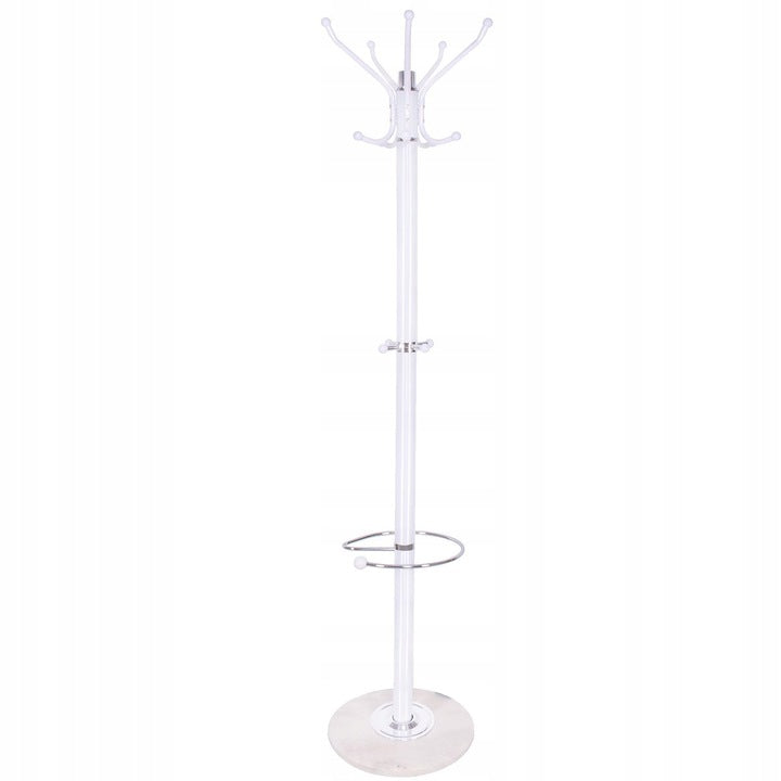Cuier tip pom din metal cu baza de marmura, 14 agatatoare, 176cm, alb
