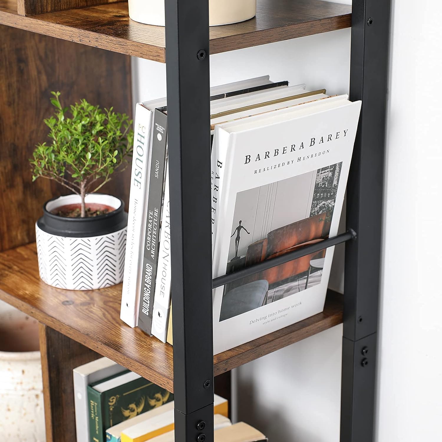 VASAGLE Biblioteca cu 4 rafturi si dulap inferior cu 2 usi, stil industrial, 74x30x155cm, maro rustic