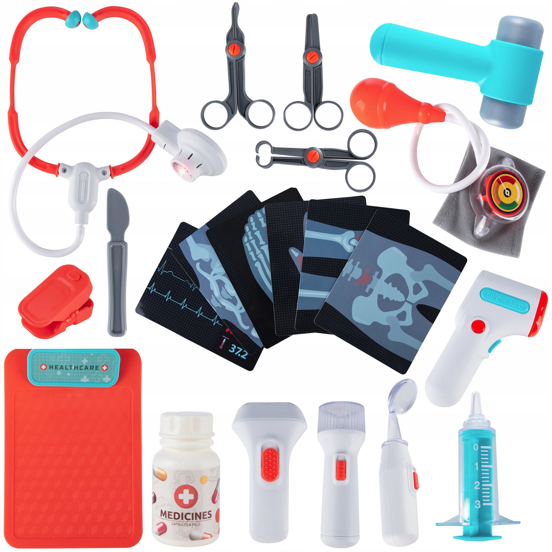 Set de joaca, carucior medical cu aparatura si instrumente, cu sunete si lumini
