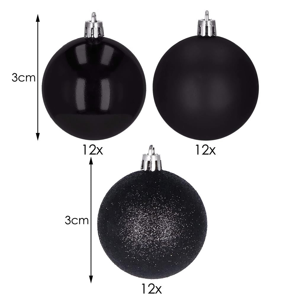 Set globuri de Craciun, 36 bucati, 3 modele, 3cm, negru