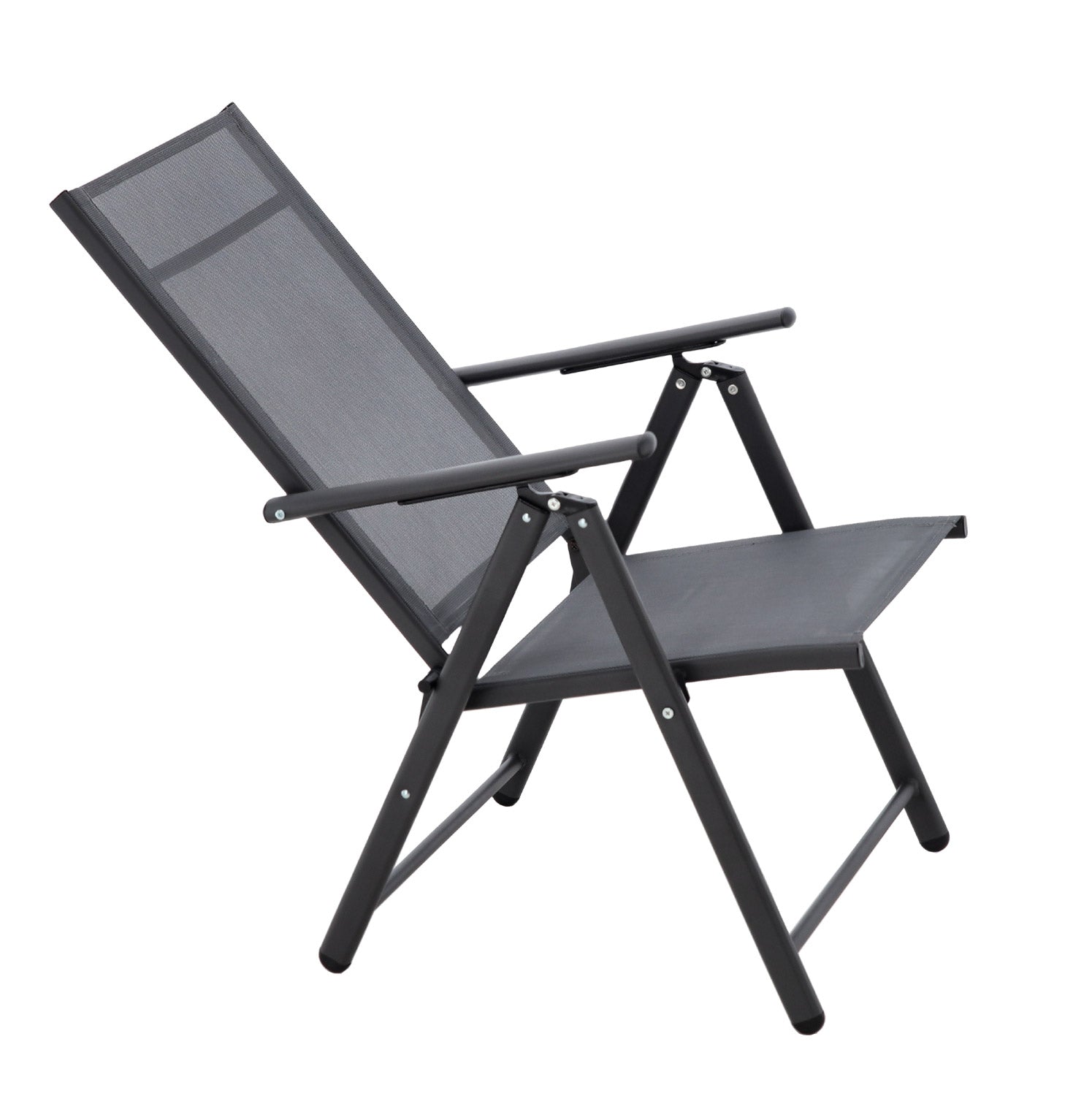 Scaun metalic de gradina, pliant, cu spatar reglabil, din otel, 60x58x100cm, gri