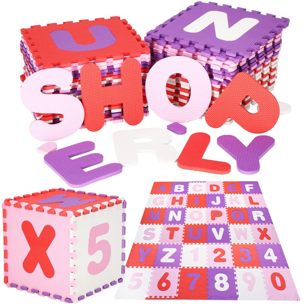 Covor din spuma pentru copii, tip puzzle cifre si litere, 36 piese, 175×175 cm, multicolor