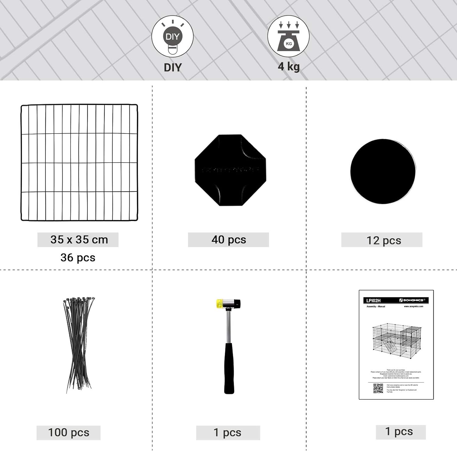SONGMICS Tarc metalic pentru rozatoare sau alte animale mici, 2 nivele, modular, 143x73x71cm, negru