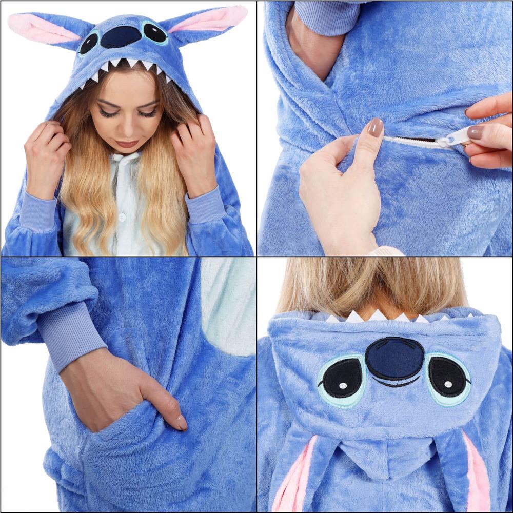 Pijama tip salopeta pentru adulti, model Stitch, marime L