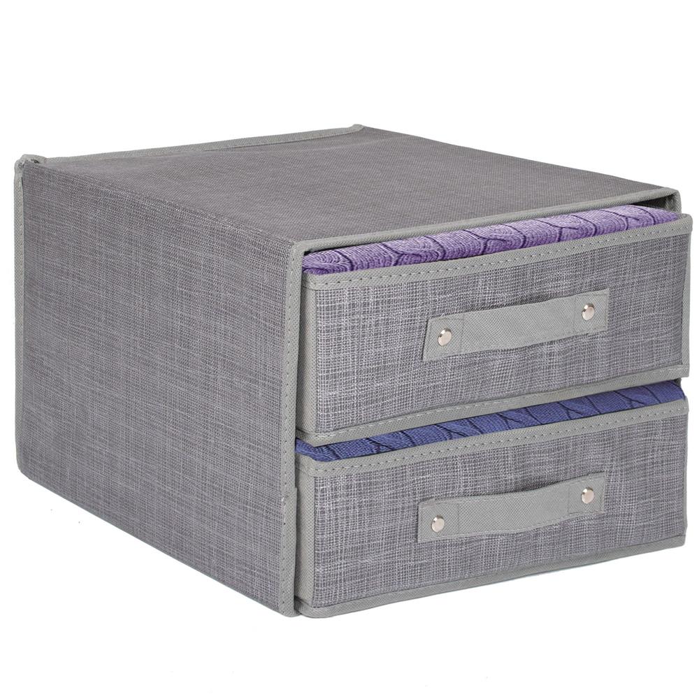 Organizator dulap tip lada cu 2 sertare, Sersimo, textil, gri