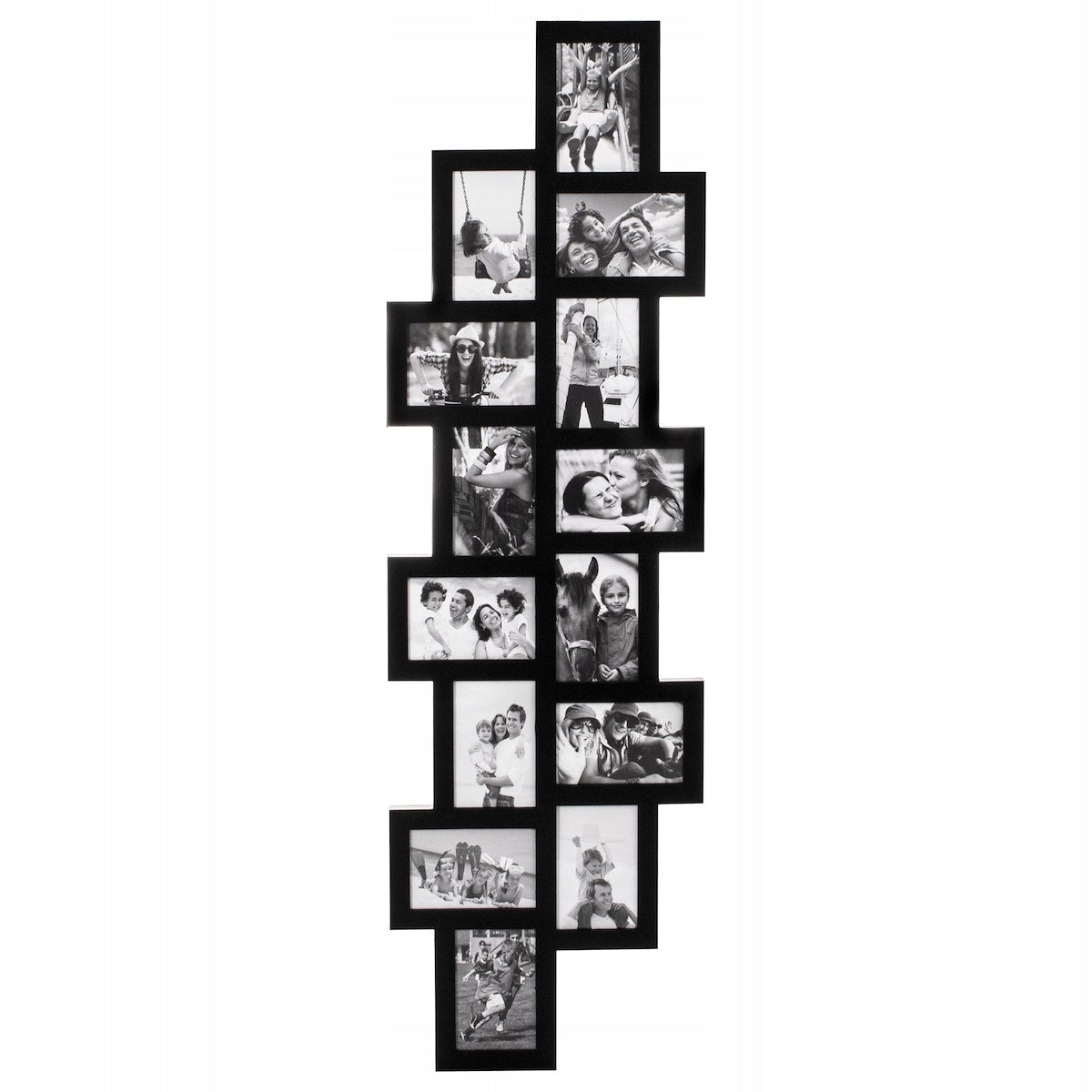Rama foto de perete, colaj de 14 fotografii, 36x118cm, negru