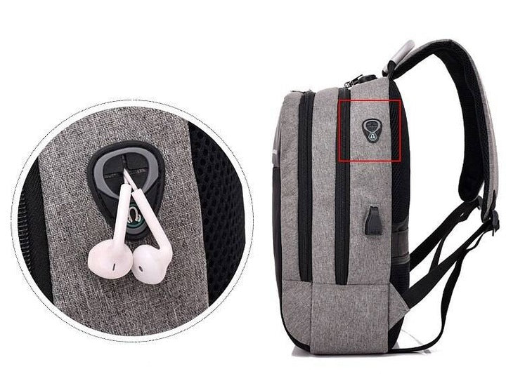 Rucsac impermeabil, cu sistem antifurt, port USB, 45x14x30cm, 25litri, negru si gri