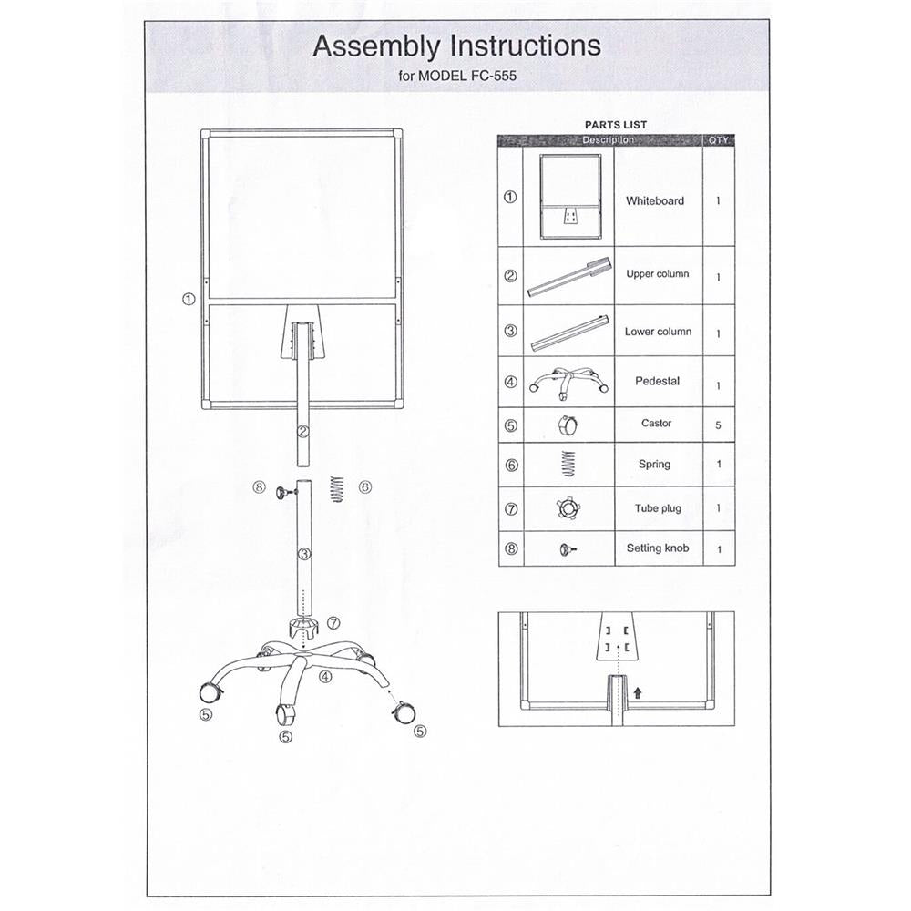 Flipchard magnetic cu picior, mobil pe role, inaltime ajustabila, 70x100cm, alb