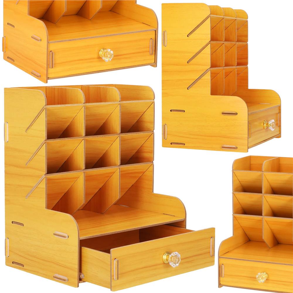 Organizator pentru birou, din lemn, cu 10 compartimente si sertar