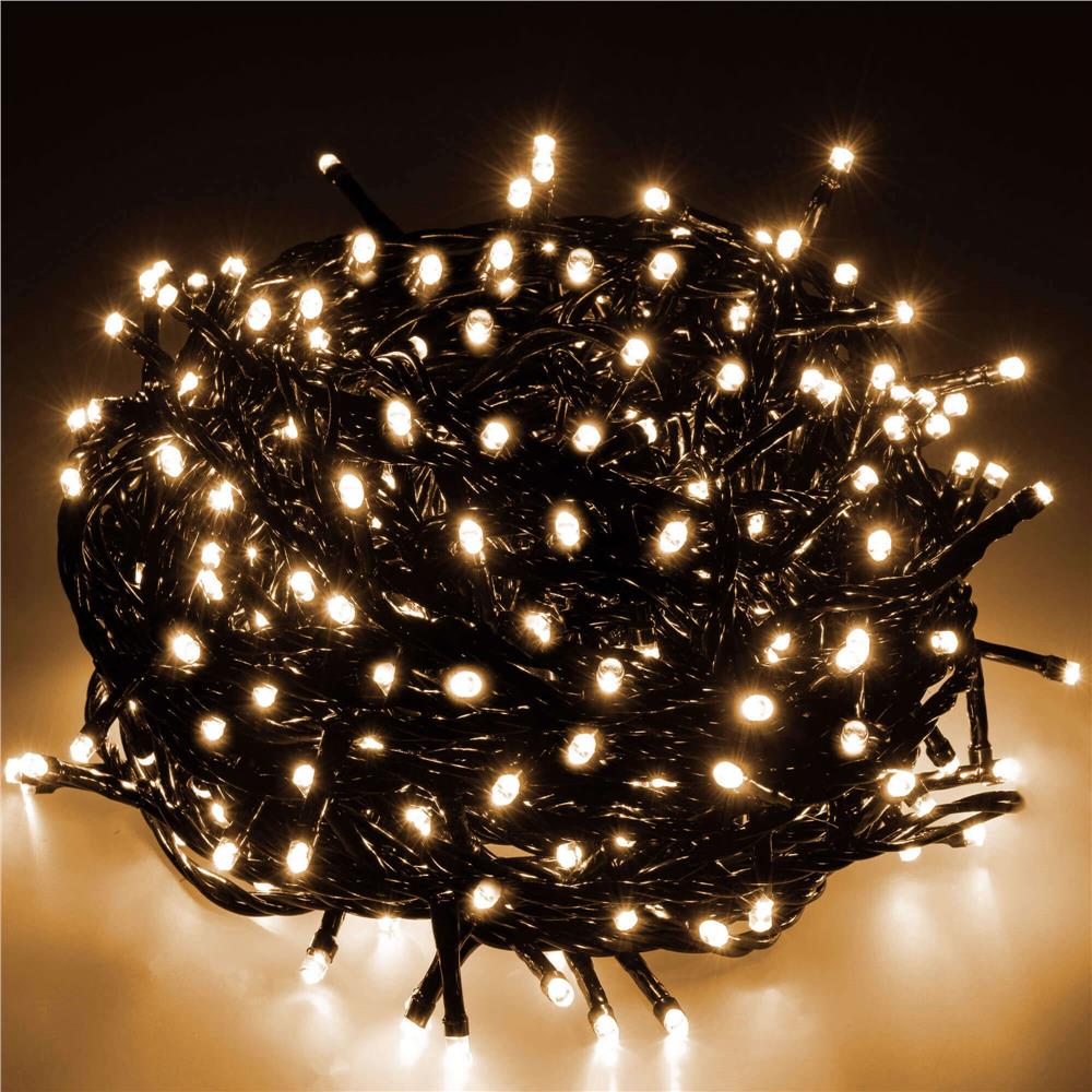Instalatie lumini pentru bradul de Craciun, 17,5 metri, 300 LED-uri, 8 functii, alb cald